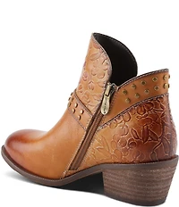 L'ARTISTE Daintylady Studded Floral Embossed Leather Buckle Hardware Short Booties