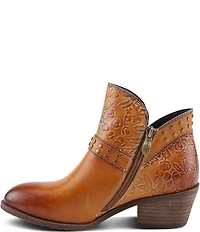L'ARTISTE Daintylady Studded Floral Embossed Leather Buckle Hardware Short Booties