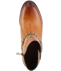 L'ARTISTE Daintylady Studded Floral Embossed Leather Buckle Hardware Short Booties