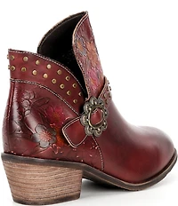 L'ARTISTE Daintylady Studded Floral Embossed Leather Buckle Hardware Short Booties