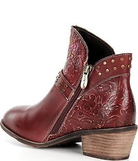 L'ARTISTE Daintylady Studded Floral Embossed Leather Buckle Hardware Short Booties