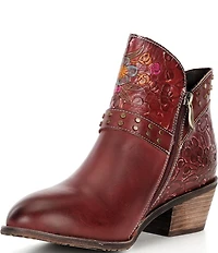 L'ARTISTE Daintylady Studded Floral Embossed Leather Buckle Hardware Short Booties