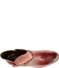 L'ARTISTE Daintylady Studded Floral Embossed Leather Buckle Hardware Short Booties