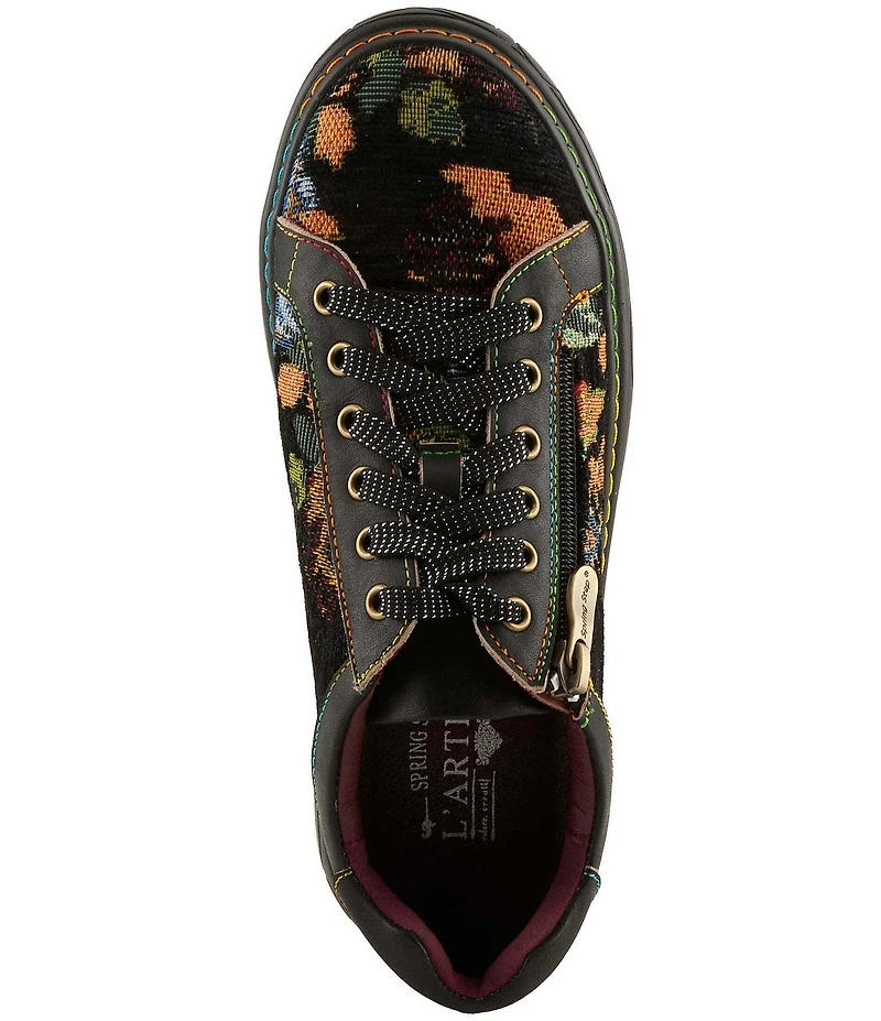 L'ARTISTE Danli Leather and Tapestry Sneakers