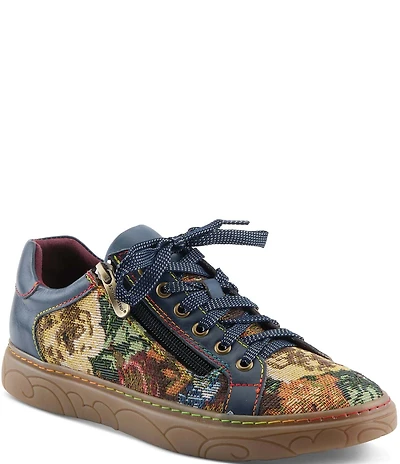 L'ARTISTE Danli Leather and Tapestry Sneakers