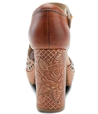 L'ARTISTE Debbihary Rose Embossed Cut Out Leather Block Heel Platform Mary Janes