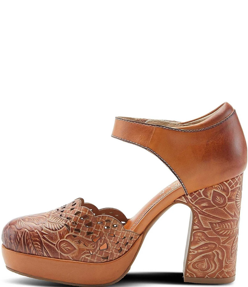 L'ARTISTE Debbihary Rose Embossed Cut Out Leather Block Heel Platform Mary Janes