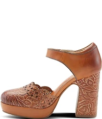 L'ARTISTE Debbihary Rose Embossed Cut Out Leather Block Heel Platform Mary Janes