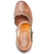 L'ARTISTE Debbihary Rose Embossed Cut Out Leather Block Heel Platform Mary Janes