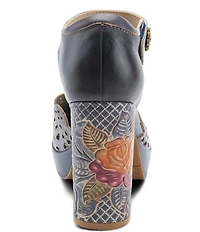 L'ARTISTE Debbihary Rose Embossed Cut Out Leather Block Heel Platform Mary Janes