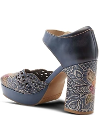 L'ARTISTE Debbihary Rose Embossed Cut Out Leather Block Heel Platform Mary Janes