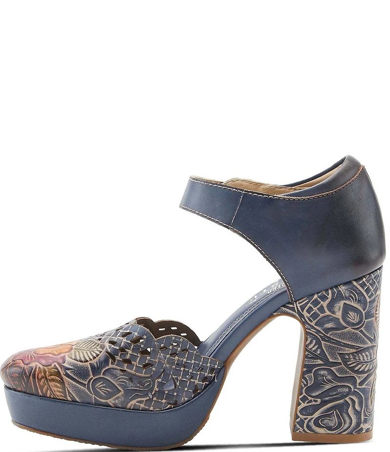 L'ARTISTE Debbihary Rose Embossed Cut Out Leather Block Heel Platform Mary Janes