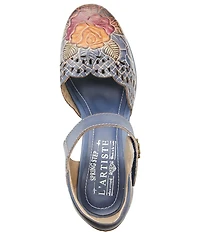 L'ARTISTE Debbihary Rose Embossed Cut Out Leather Block Heel Platform Mary Janes