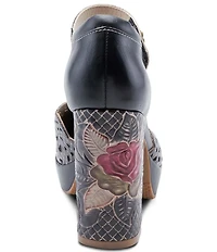 L'ARTISTE Debbihary Rose Embossed Cut Out Leather Block Heel Platform Mary Janes