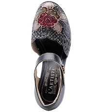 L'ARTISTE Debbihary Rose Embossed Cut Out Leather Block Heel Platform Mary Janes