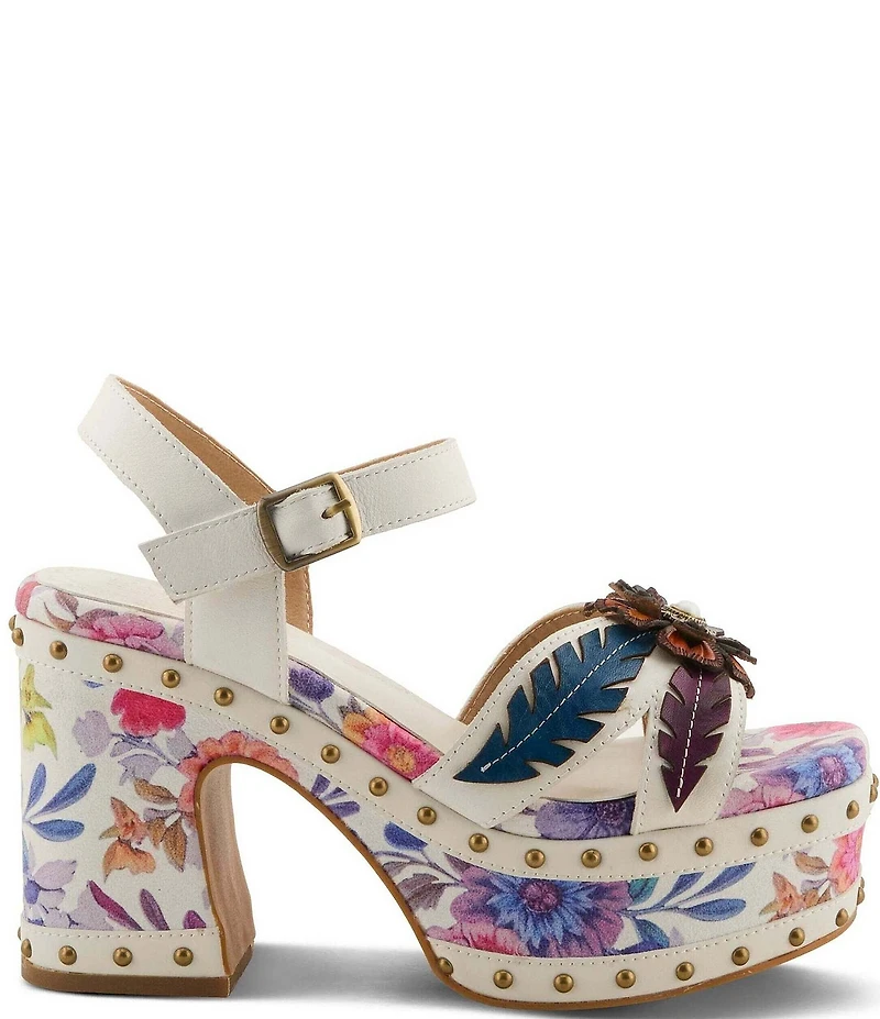 L'ARTISTE Deckedout Floral Leather Platform Block Heel Sandals