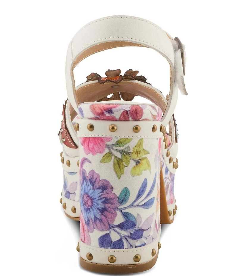 L'ARTISTE Deckedout Floral Leather Platform Block Heel Sandals