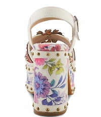 L'ARTISTE Deckedout Floral Leather Platform Block Heel Sandals