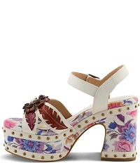 L'ARTISTE Deckedout Floral Leather Platform Block Heel Sandals