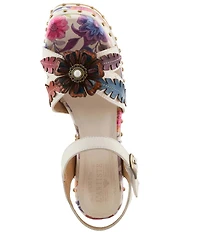 L'ARTISTE Deckedout Floral Leather Platform Block Heel Sandals