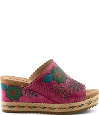 L'ARTISTE Delraybeach Hand-Painted Floral Pindot Leather Platform Wedge Slide Sandals