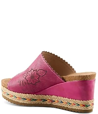 L'ARTISTE Delraybeach Hand-Painted Floral Pindot Leather Platform Wedge Slide Sandals