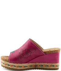 L'ARTISTE Delraybeach Hand-Painted Floral Pindot Leather Platform Wedge Slide Sandals