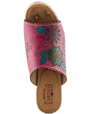 L'ARTISTE Delraybeach Hand-Painted Floral Pindot Leather Platform Wedge Slide Sandals