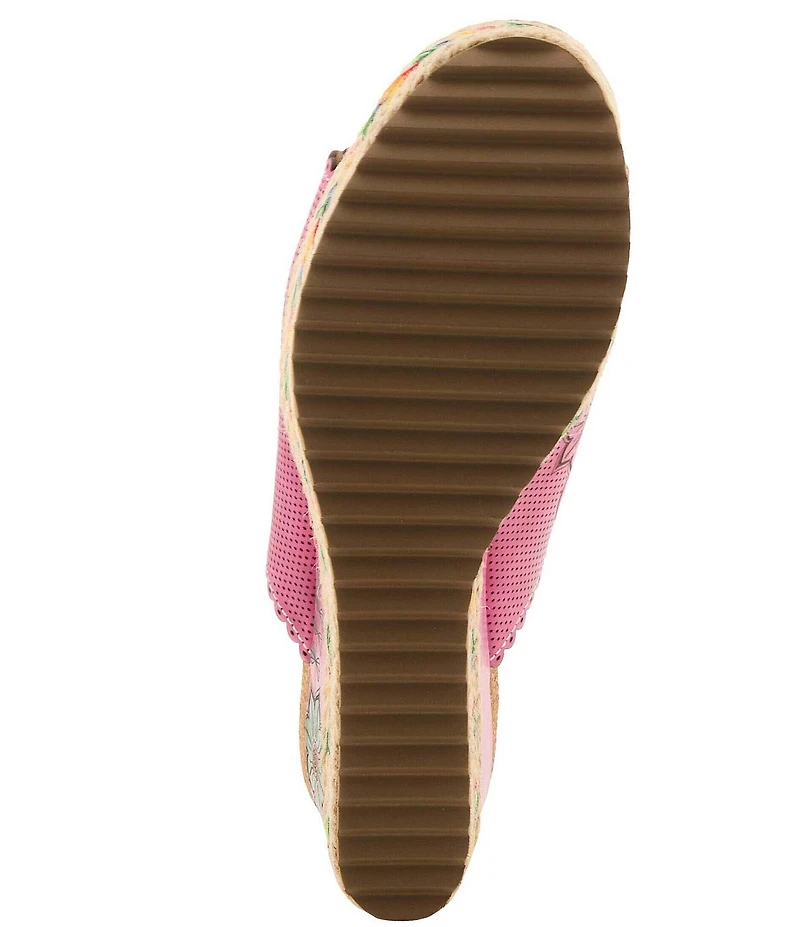 L'ARTISTE Delraybeach Hand-Painted Floral Pindot Leather Platform Wedge Slide Sandals