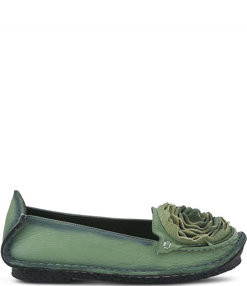 L'ARTISTE Dezi Leather Floral Detail Slip On Loafers