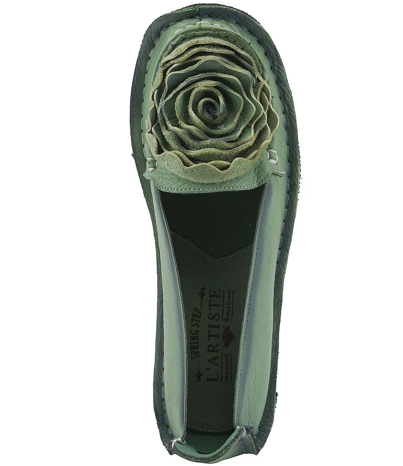 L'ARTISTE Dezi Leather Floral Detail Slip On Loafers