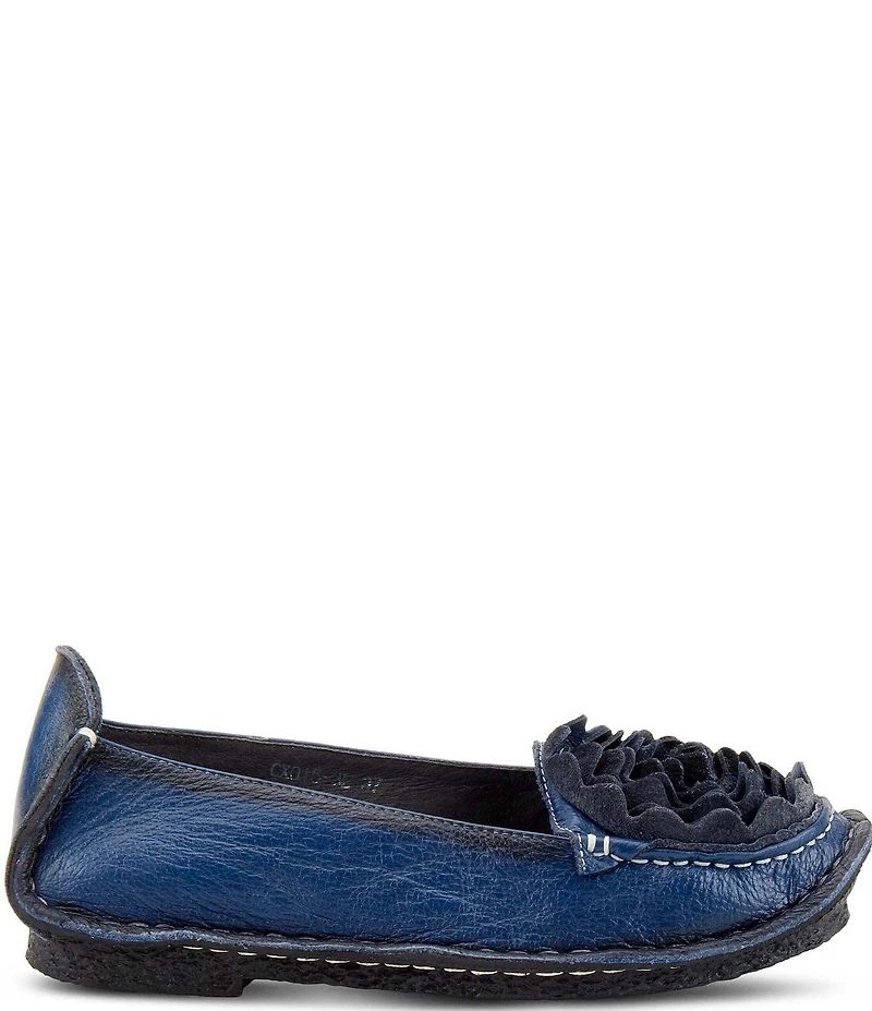 L'ARTISTE Dezi Leather Floral Detail Slip On Loafers