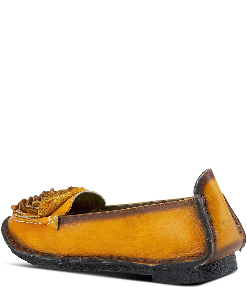 L'ARTISTE Dezi Leather Floral Detail Slip On Loafers