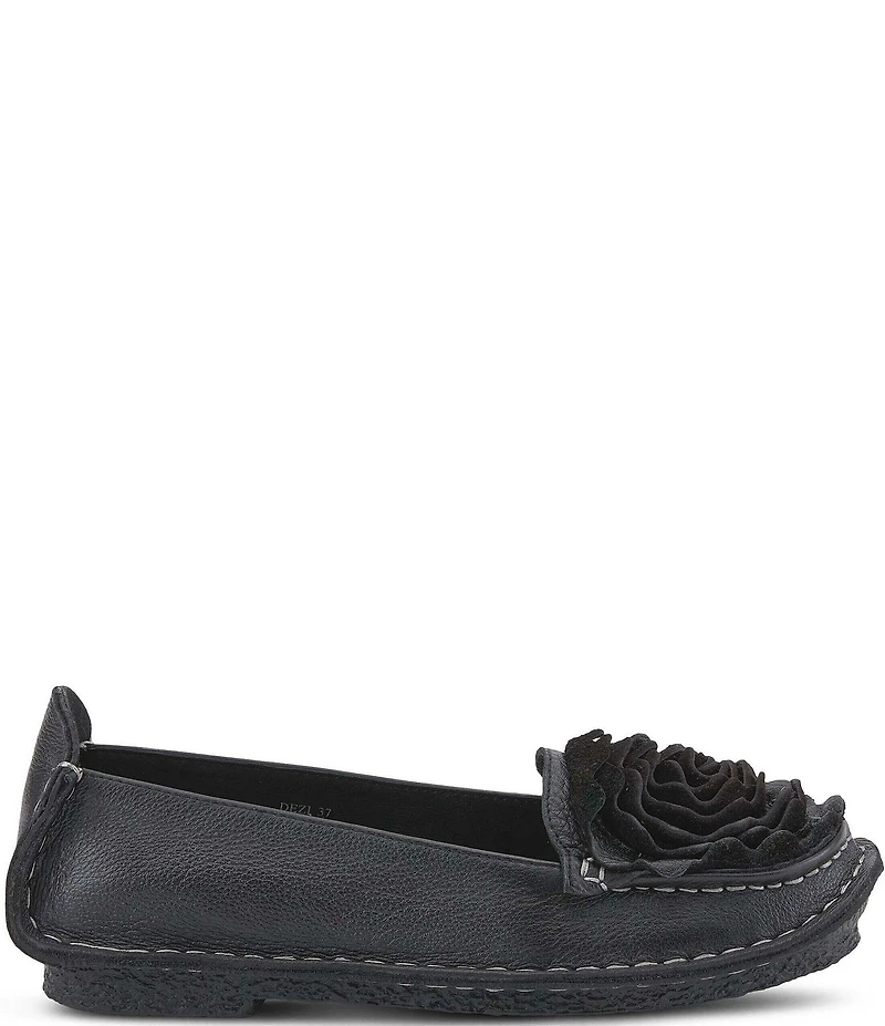 L'ARTISTE Dezi Leather Floral Detail Slip On Loafers