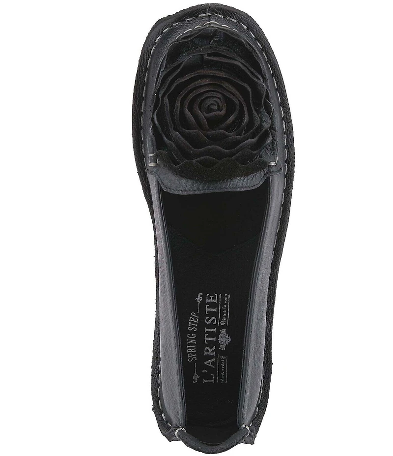 L'ARTISTE Dezi Leather Floral Detail Slip On Loafers