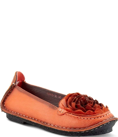L'ARTISTE Dezi Leather Floral Detail Slip On Loafers