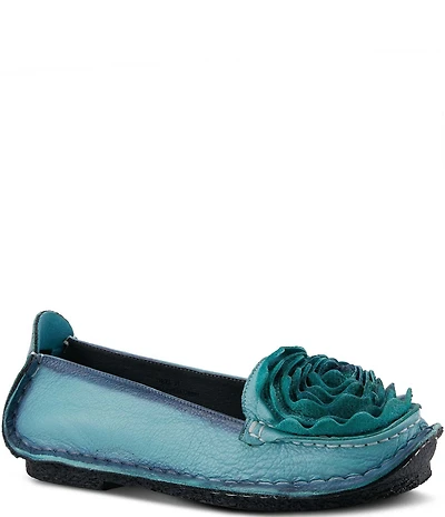 L'ARTISTE Dezi Leather Floral Detail Slip On Loafers