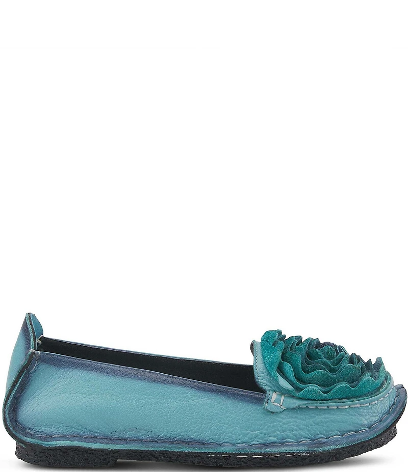 L'ARTISTE Dezi Leather Floral Detail Slip On Loafers