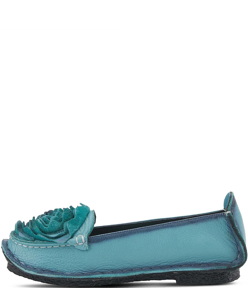 L'ARTISTE Dezi Leather Floral Detail Slip On Loafers