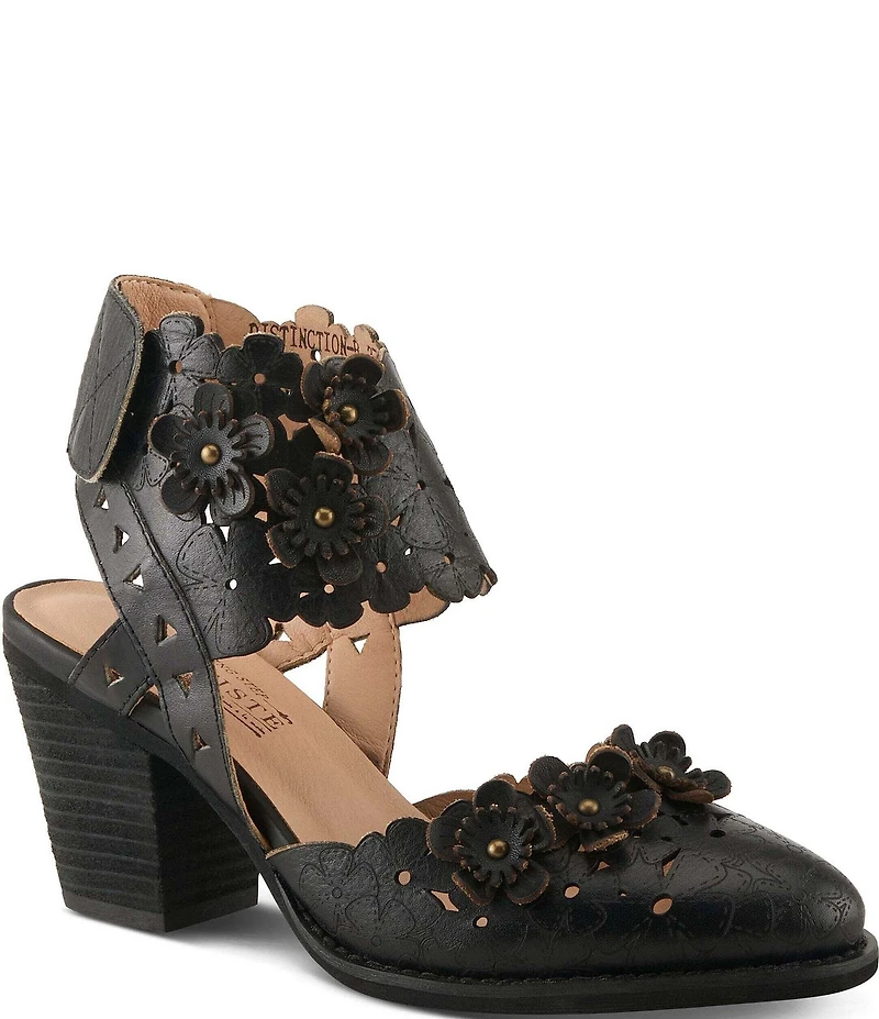 L'ARTISTE Distinction Leather Flower Embellished Cut Out Pumps