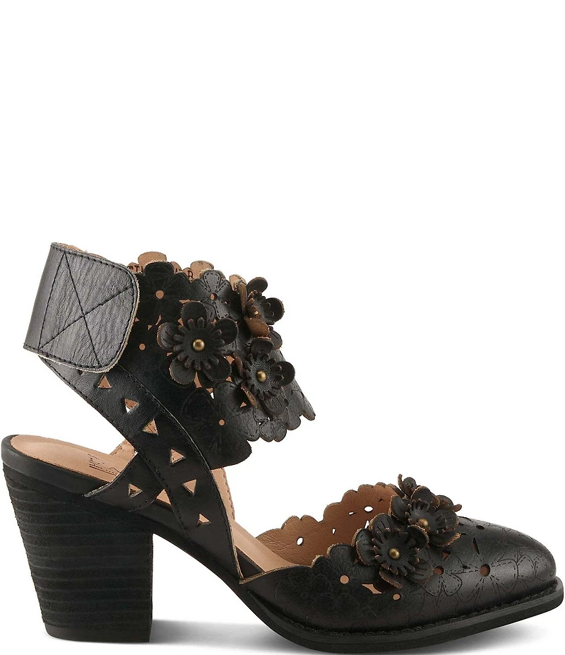 L'ARTISTE Distinction Leather Flower Embellished Cut Out Pumps