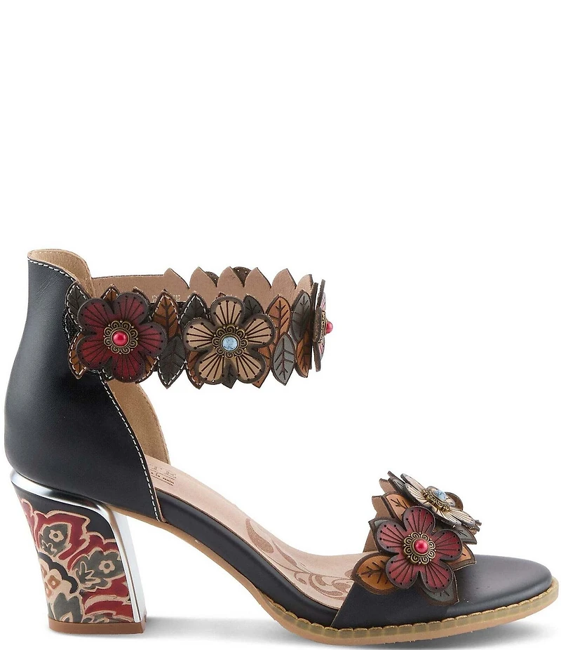 L'ARTISTE Doublelove Leather Floral Appliqued Sandals