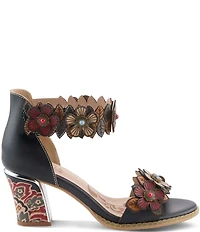 L'ARTISTE Doublelove Leather Floral Appliqued Sandals
