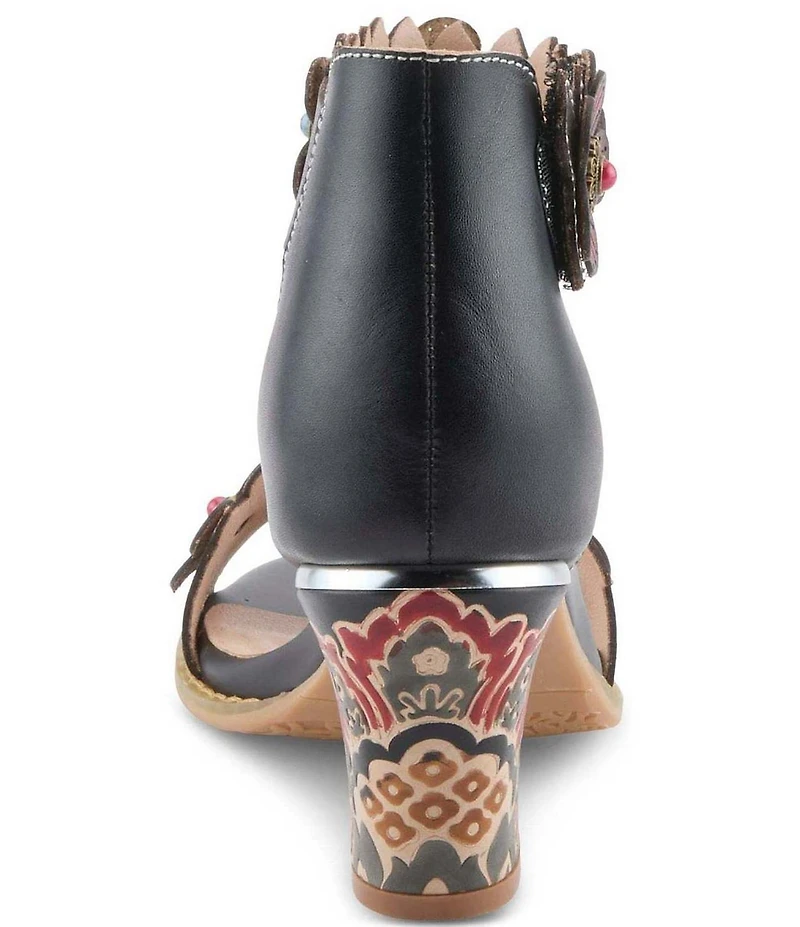 L'ARTISTE Doublelove Leather Floral Appliqued Sandals
