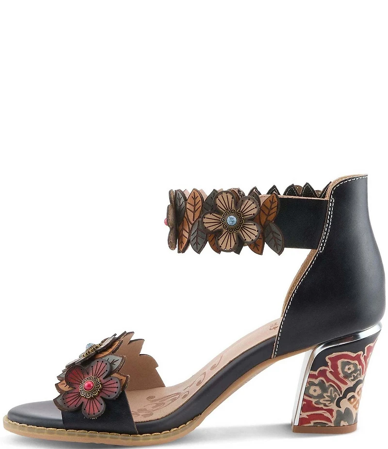 L'ARTISTE Doublelove Leather Floral Appliqued Sandals