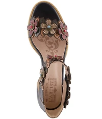 L'ARTISTE Doublelove Leather Floral Appliqued Sandals