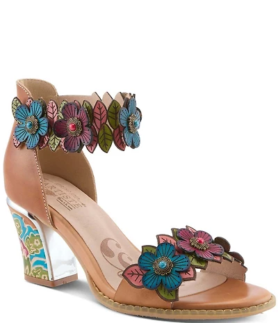 L'ARTISTE Doublelove Leather Floral Appliqued Sandals