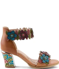 L'ARTISTE Doublelove Leather Floral Appliqued Sandals