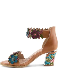 L'ARTISTE Doublelove Leather Floral Appliqued Sandals