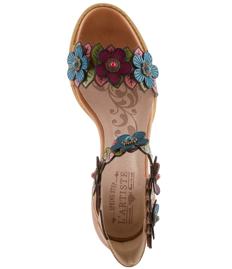 L'ARTISTE Doublelove Leather Floral Appliqued Sandals